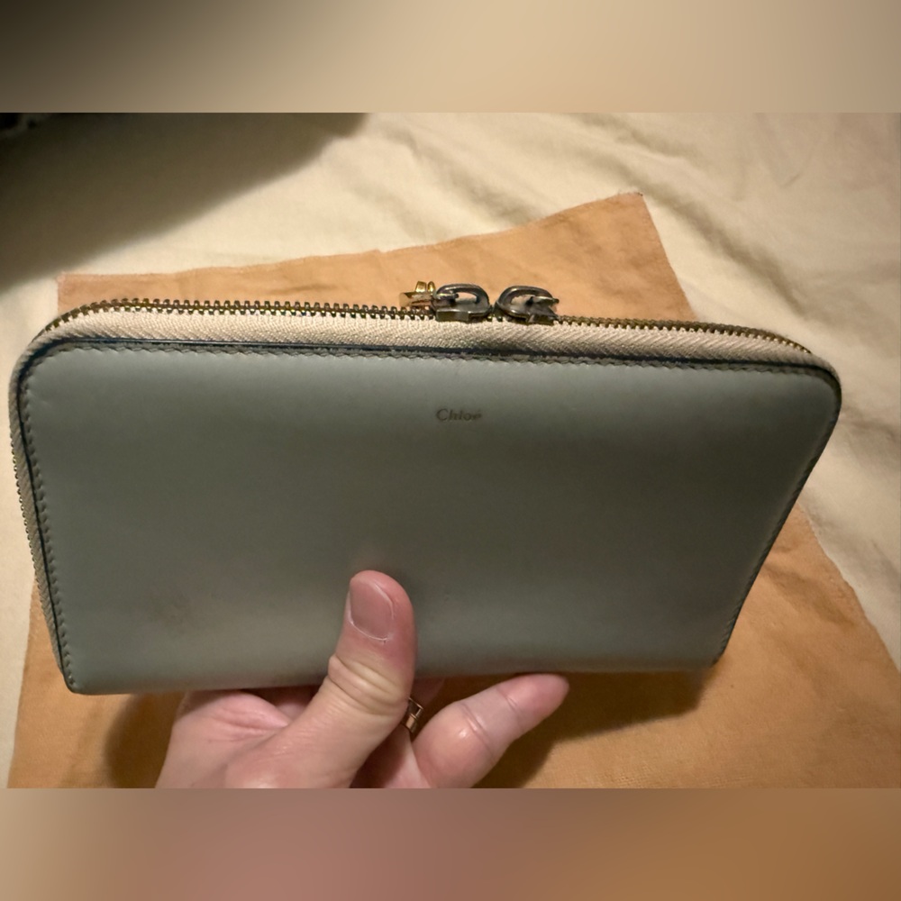 Chloe Light Gray and dark Navy Leather long Wallet